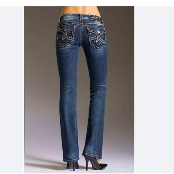Miss Me Denim - MIss Me Irene Flap Pocket Thick Stitch Bradbury Wash Bootcut Jeans sz 30 x 35